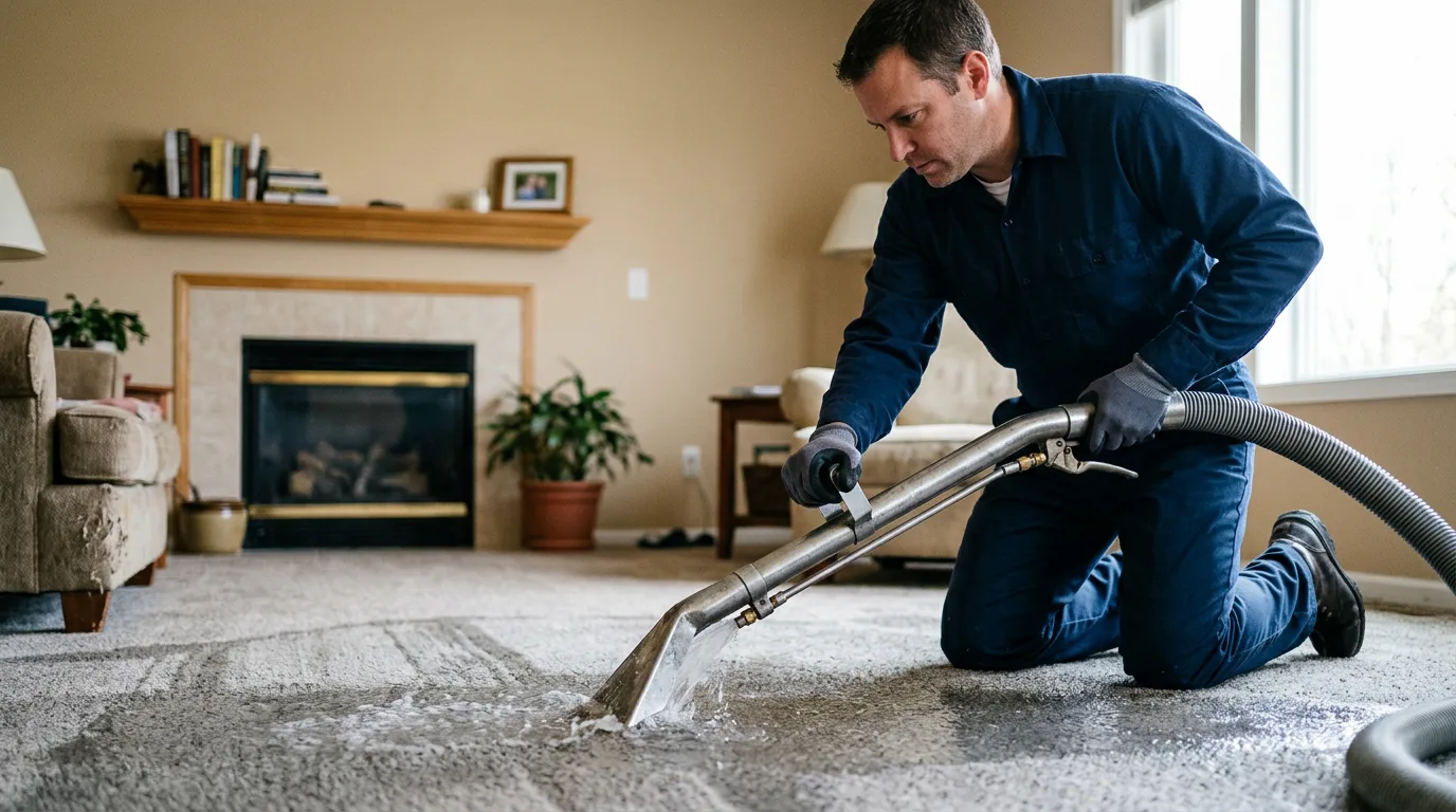 Water damage restoration technician working near Holton, KS